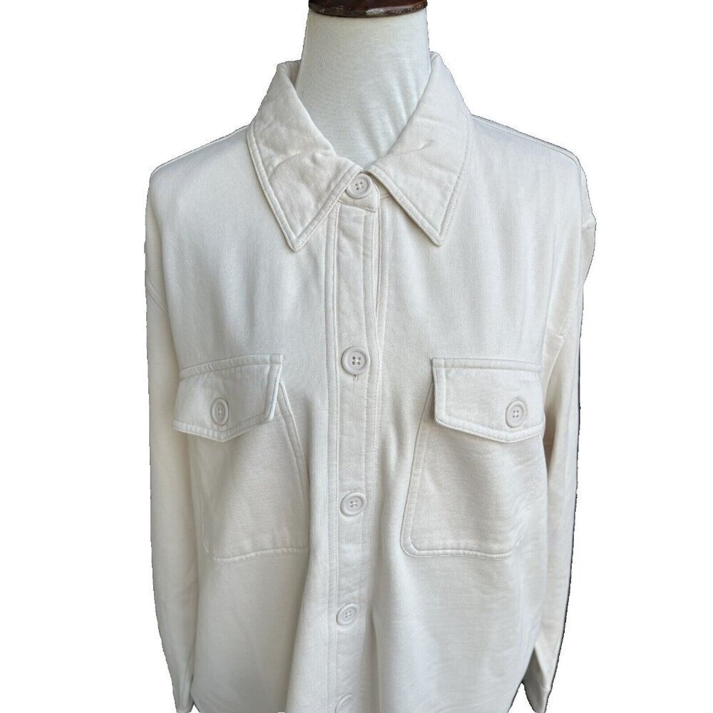 GSO235 Good American Cotton Fleece Shacket Shirt Jacket Size 3/4 Bone - Picture 8 of 14